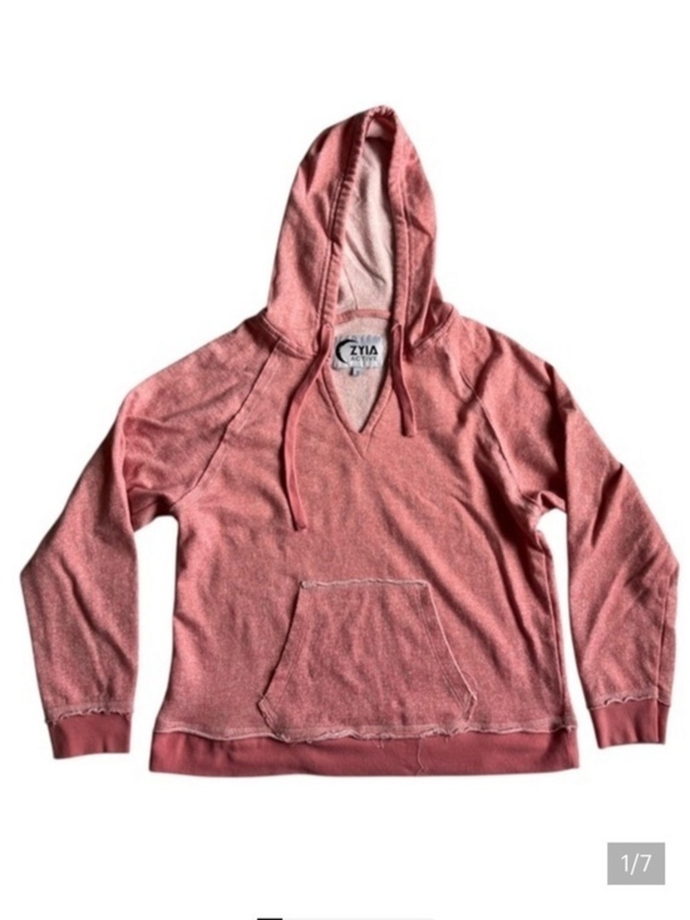 ZYIA Women's V-Neck Pink Hoodie Sweater